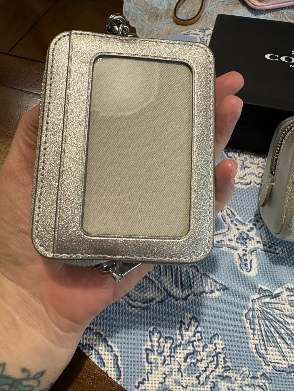 Coach Metallic Silver zip card case and matching mini pouch. - Picture 3 of 6